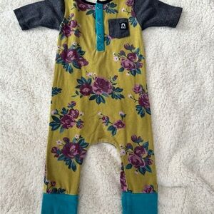 Floral Baby Romper with Teal Accents